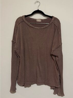 Altar’d State Women’s Size XL Waffle Sleeve Long-Sleeve Top Brow